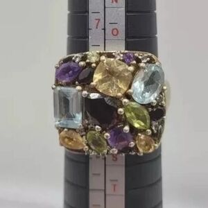 Genuine Gemstone cluster ring Silver 925 w/ 23 Natural Cut Stones Unique W/ Appr